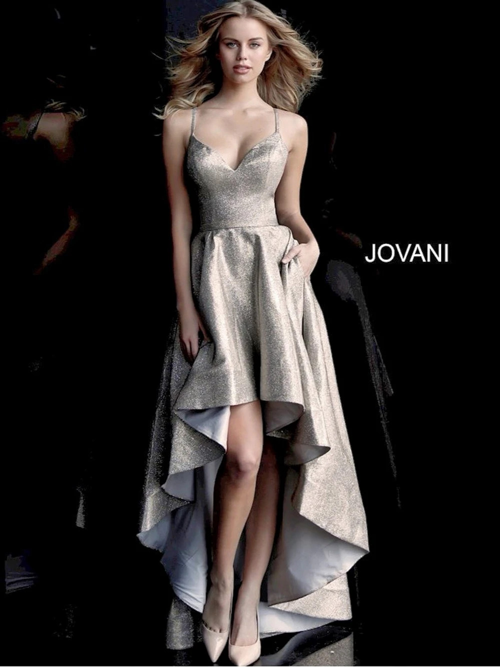 Jovani Silver High-Low Dress Size 4 Like New